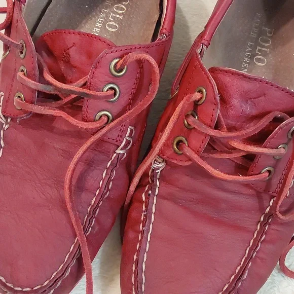 Polo Ralph Lauren Bienne II LU-BTS Mens Red Leather Boat Loafer Shoes Sizs 8.5 D - Picture 6 of 12